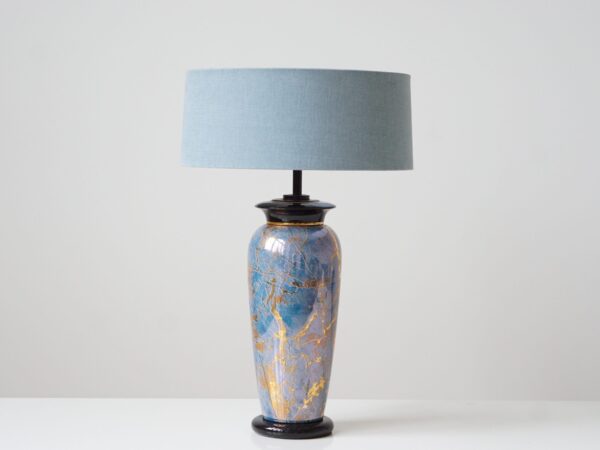 1980’s ceramic table lamp with blue shade