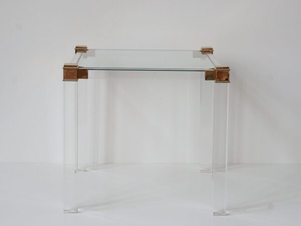 Hollywood Regency Lucite, Glass and Brass side table