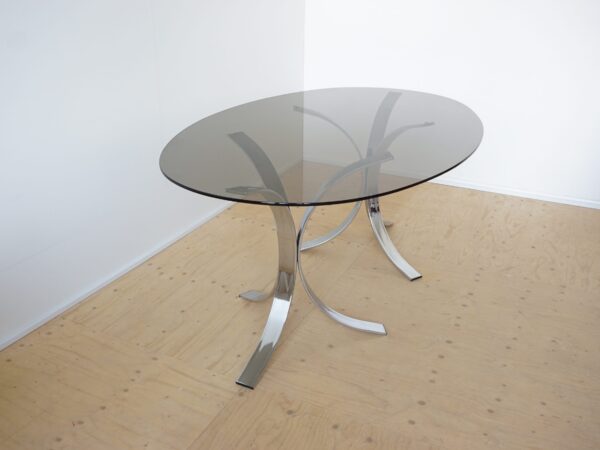 Italian Chrome and Smoked glass dining table