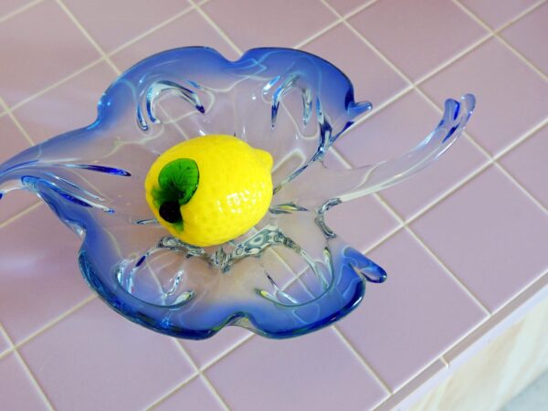 Leaf Shaped Blue Murano Glass Decorative Glass Bowl