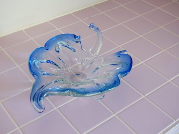 Leaf Shaped Blue Murano Glass Decorative Glass Bowl